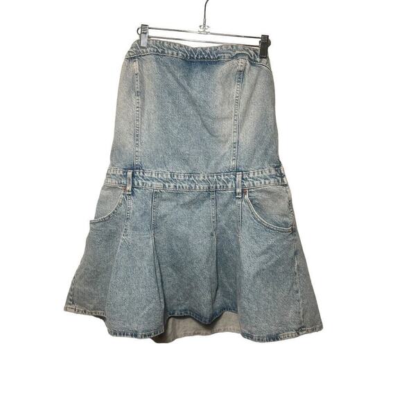 ZARA TRF Strapless Pleated Denim Mini Dress XL NWT | Y2K Corset Tube Style - Picture 5 of 14